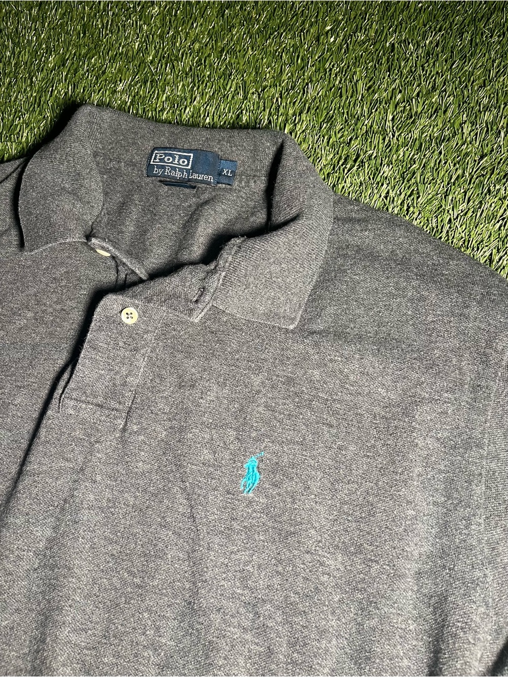 Polo Ralph Lauren Men's XL Gray Polo Shirt with Teal Logo